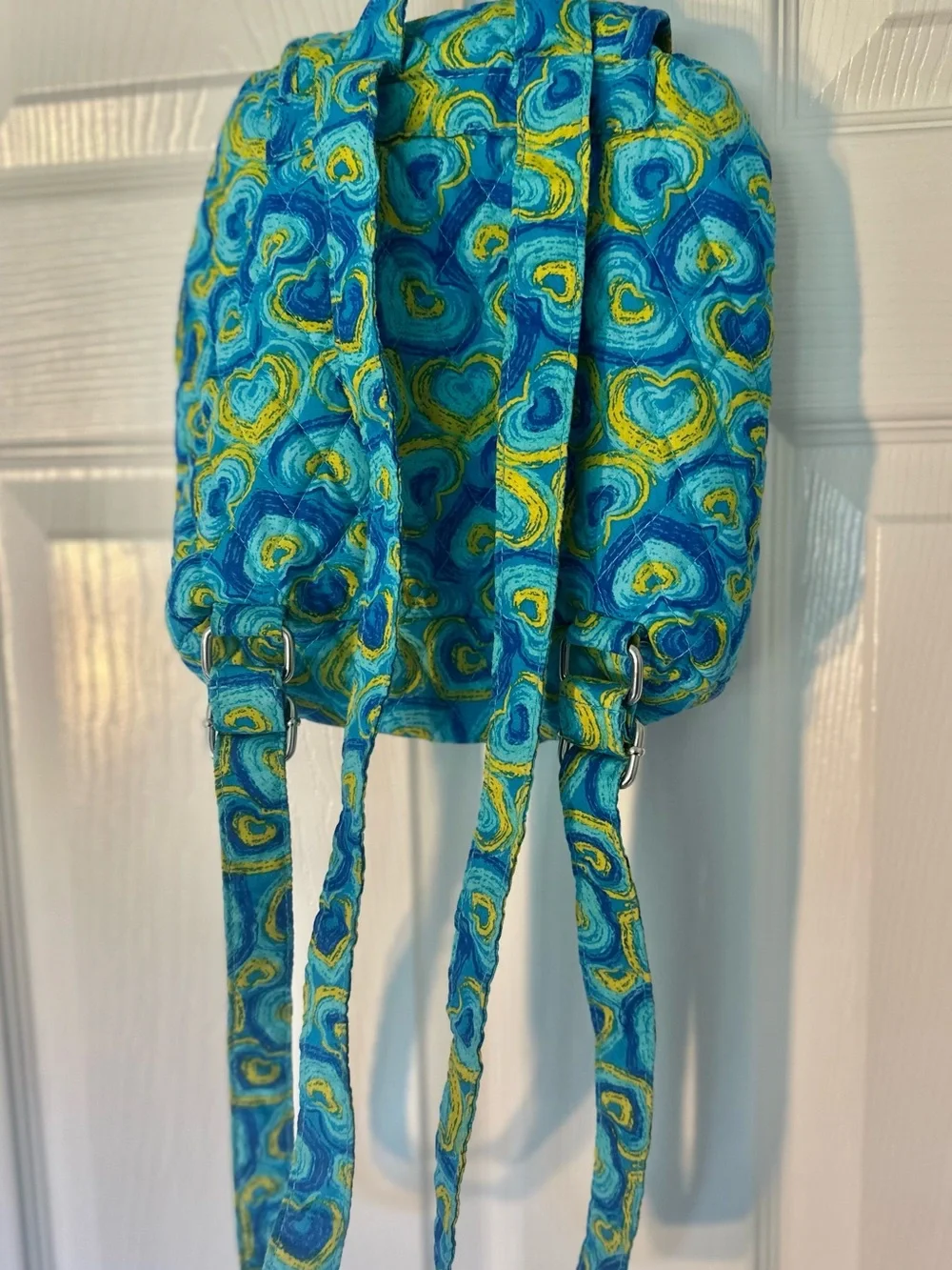 Kids Blue &Sky blue & Yellow Heart Print Quilted Backpack w/ Adjustable Straps